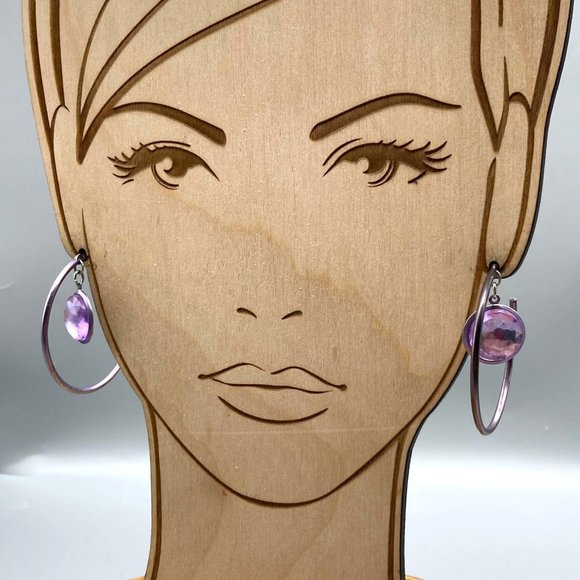 Bold Earrings Purple Hoops with Bright Crystal Dangle, Vintage Flash and Flair - Picture 4 of 5